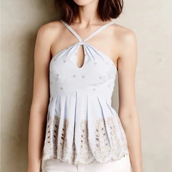 Anthropologie Moulinette Soeurs Womens Peplum Halter Top SMALL Embroidered - Picture 9 of 11